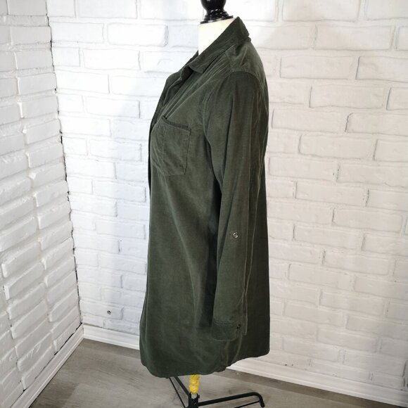 Lucky Brand Ladies Size Small Button Front & Cuffs Dark Green Corduroy Dress - Picture 4 of 13